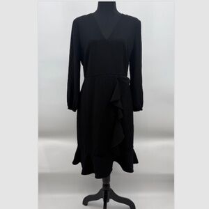 J Crew Dress Women 8 Black Ruffle 3/4 Sleeve Office Career V Neck A Line Evening
